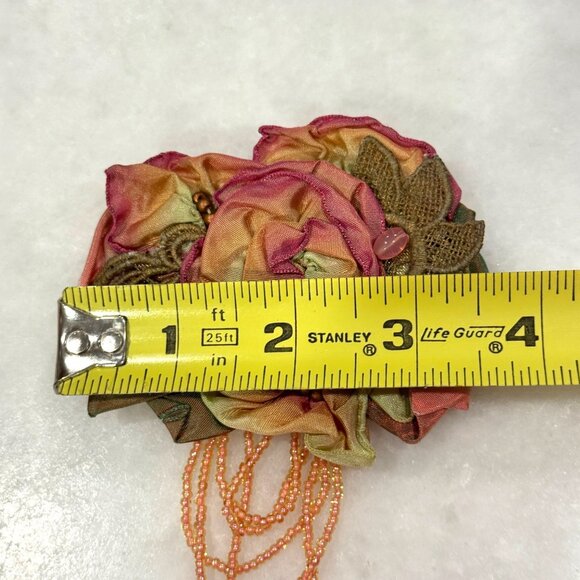 Handcrafted Beverly Gayle Floral Brooch Pin With Beaded Accent - Picture 7 of 7